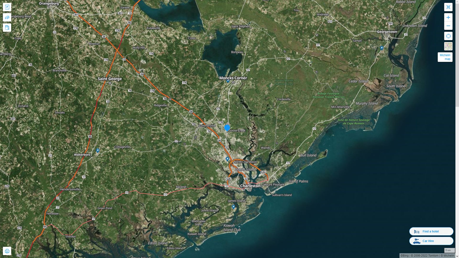 Goose Creek South Carolina Highway and Road Map with Satellite View